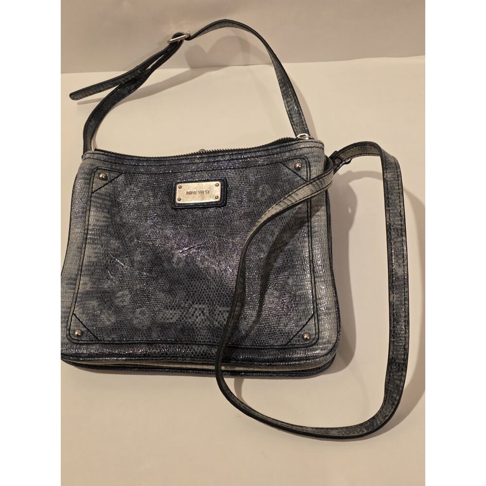 Nine West Kisslock Cross Body Purse Blue Faux Leather